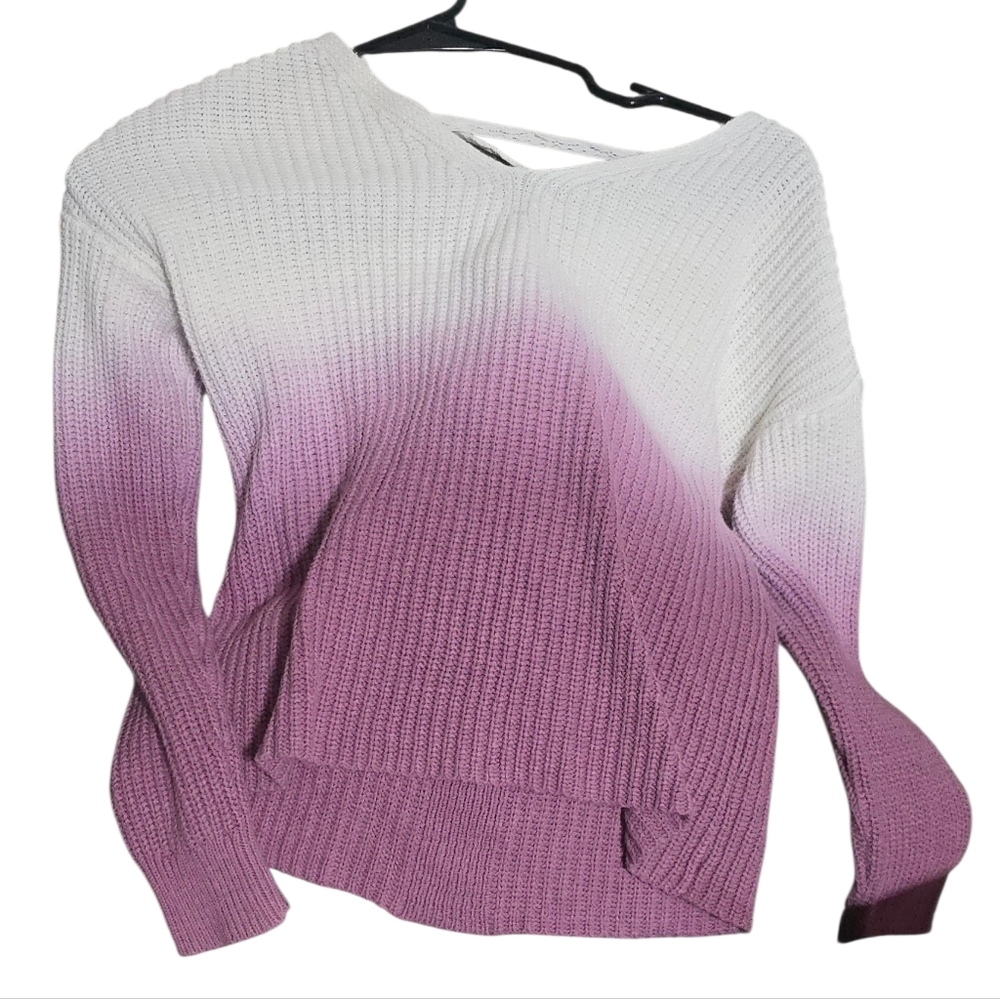 Girls Justice Ombre V-Neck Sweater in White and Lavender